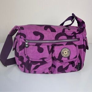 Kipling Purple Nylon Crossbody Shoulder Bag Multi Pocket
